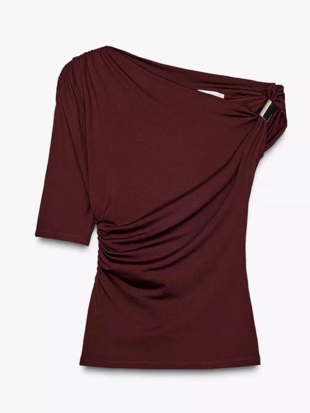 Zara One-Shoulder Ruched Top - Wine